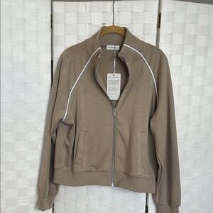 Sundry Taupe Zip Front Bomber Jacket with White Piping